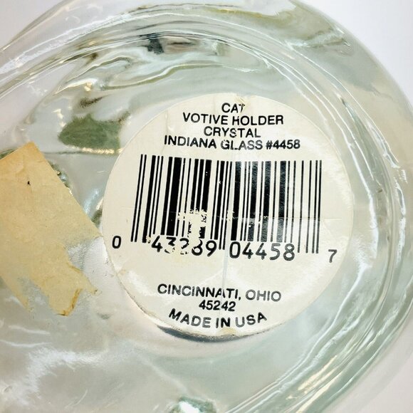 Vintage Indiana Glass Sleeping Cat Crystal Votive Handmade Candle Holder USA - Picture 9 of 9